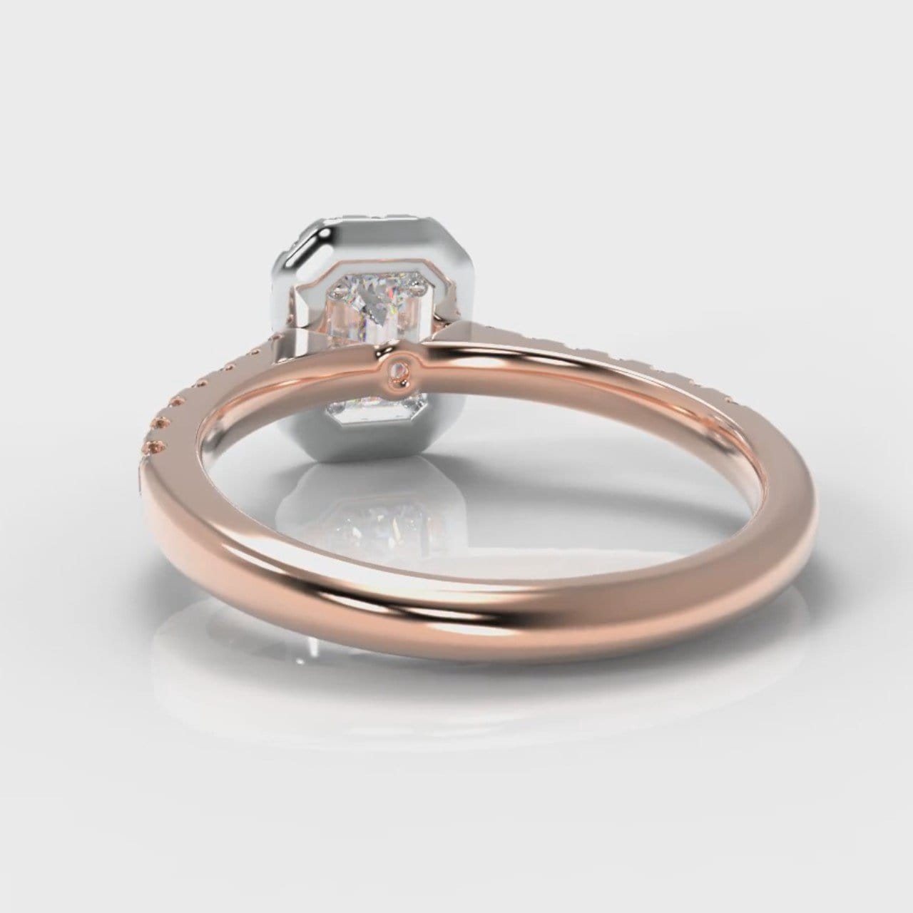 Micropavé Emerald Cut Diamond Halo Engagement Ring - Two Tone Rose Gold