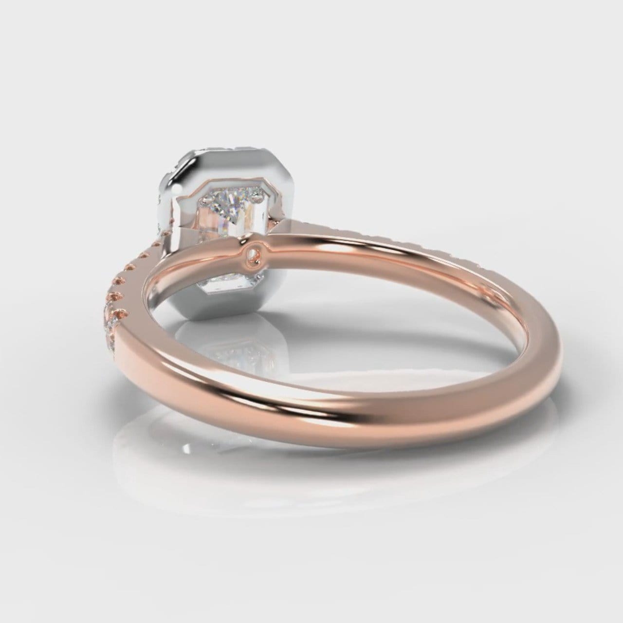 Micropavé Emerald Cut Diamond Halo Engagement Ring - Two Tone Rose Gold