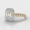 Micropavé Emerald Cut Diamond Halo Engagement Ring - Two Tone Yellow Gold