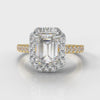 Micropavé Emerald Cut Diamond Halo Engagement Ring - Two Tone Yellow Gold