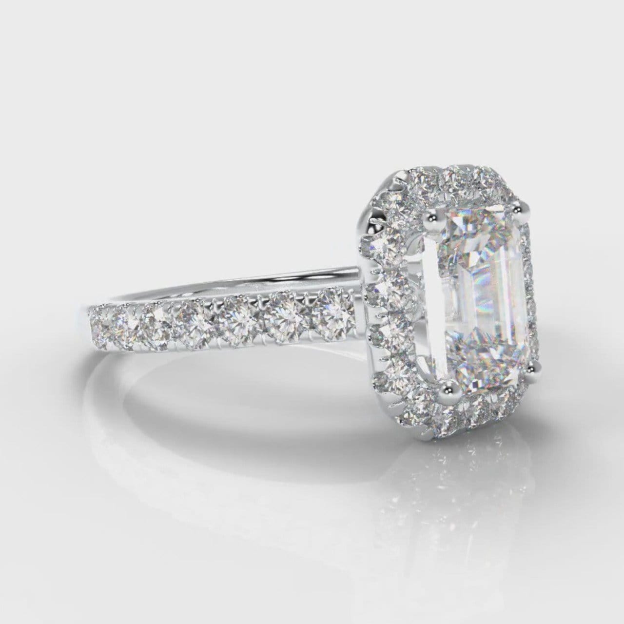 Micropavé Emerald Cut Diamond Halo Engagement Ring