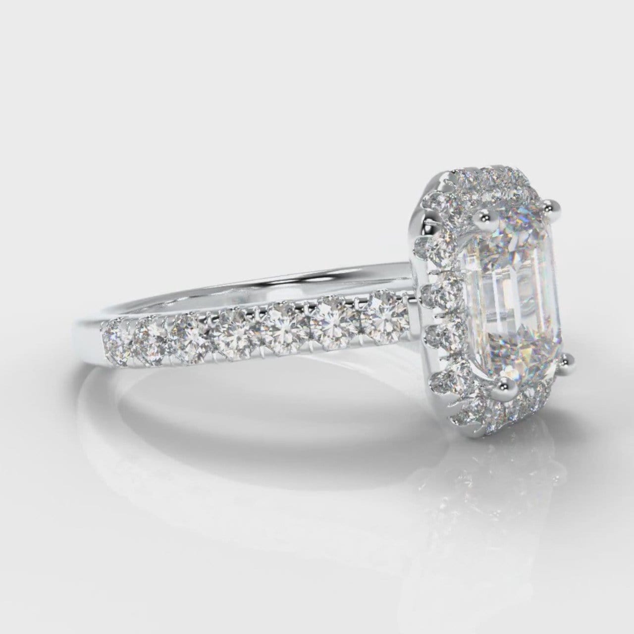 Micropavé Emerald Cut Diamond Halo Engagement Ring