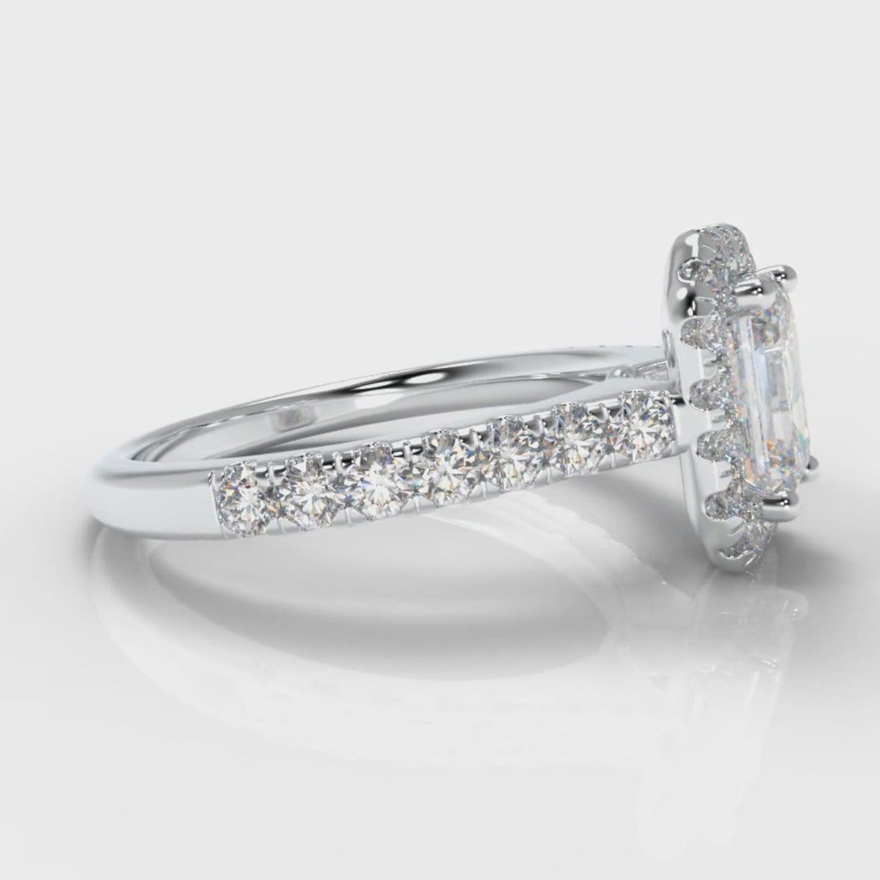 Micropavé Emerald Cut Diamond Halo Engagement Ring