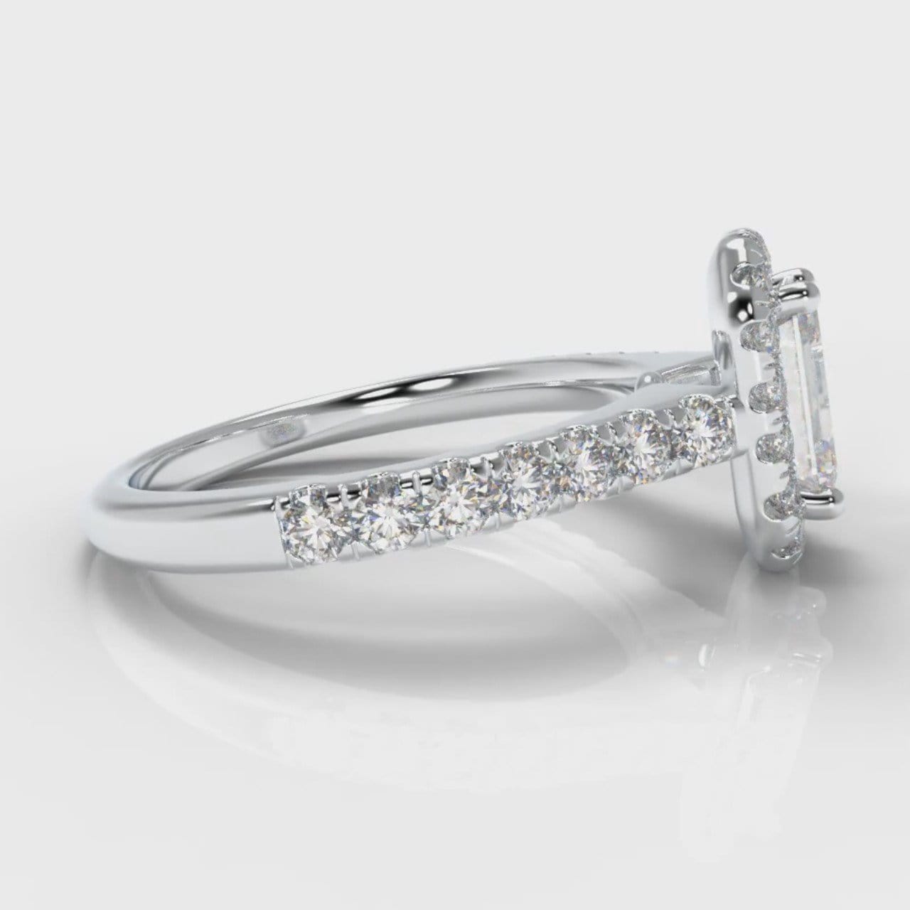 Micropavé Emerald Cut Diamond Halo Engagement Ring