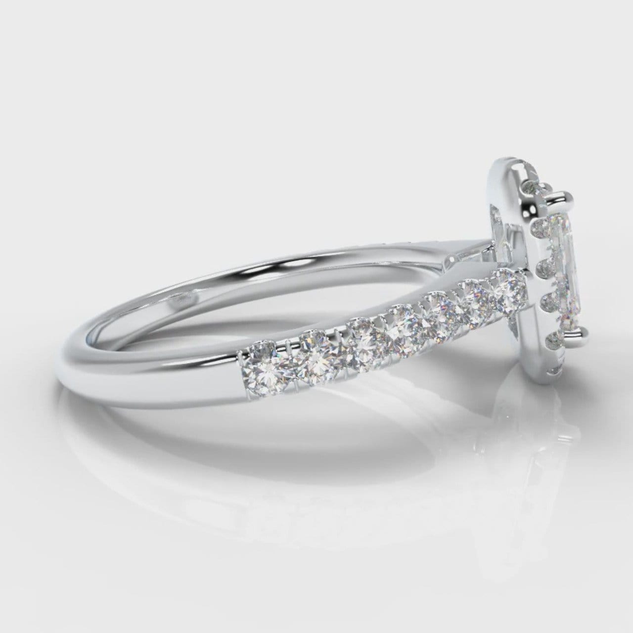 Micropavé Emerald Cut Diamond Halo Engagement Ring