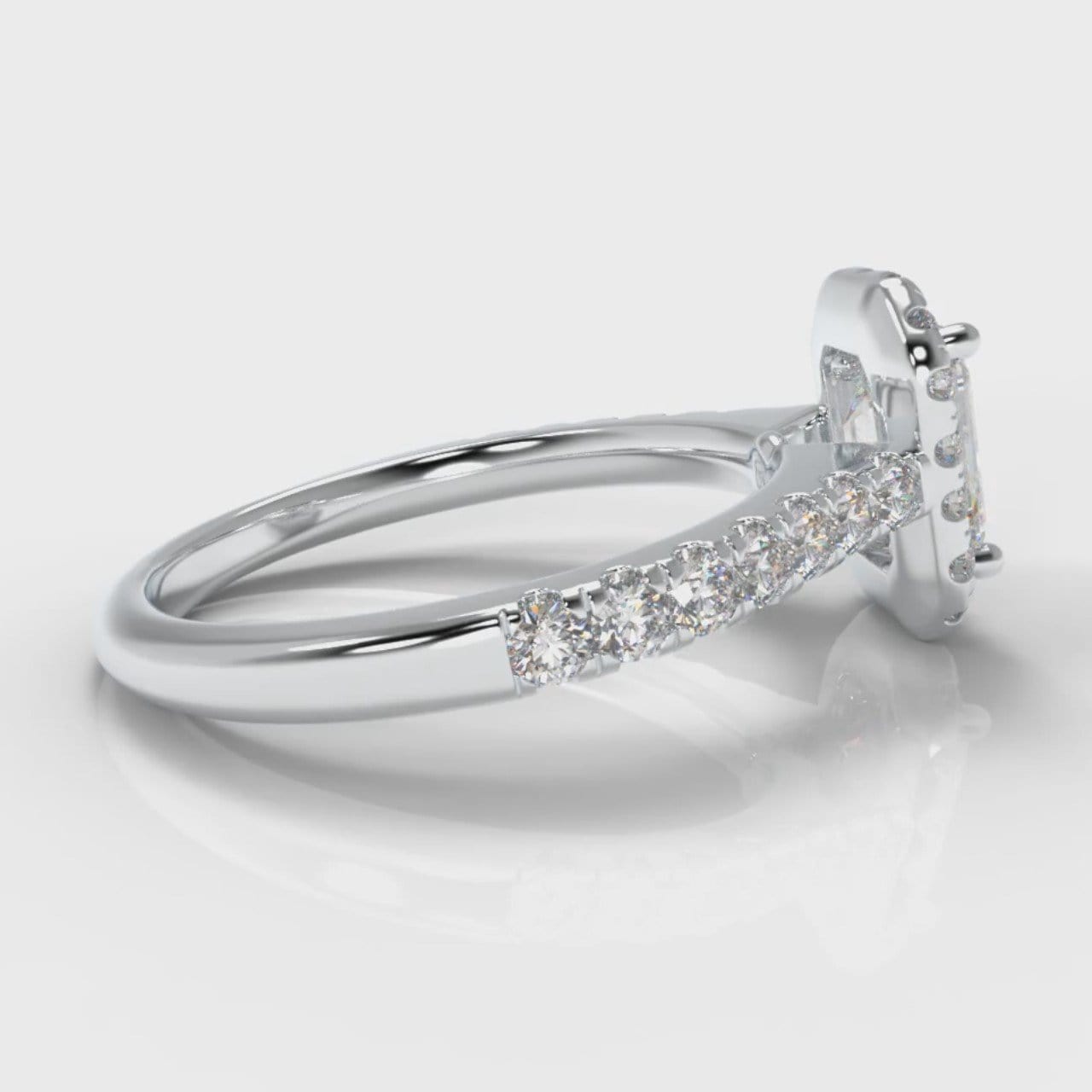 Micropavé Emerald Cut Diamond Halo Engagement Ring