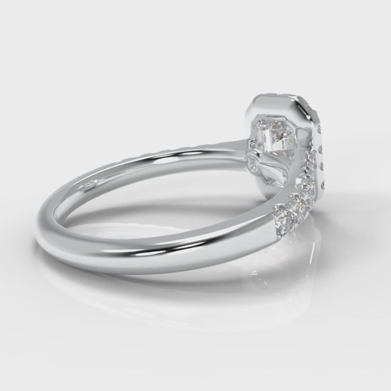 Micropavé Emerald Cut Diamond Halo Engagement Ring