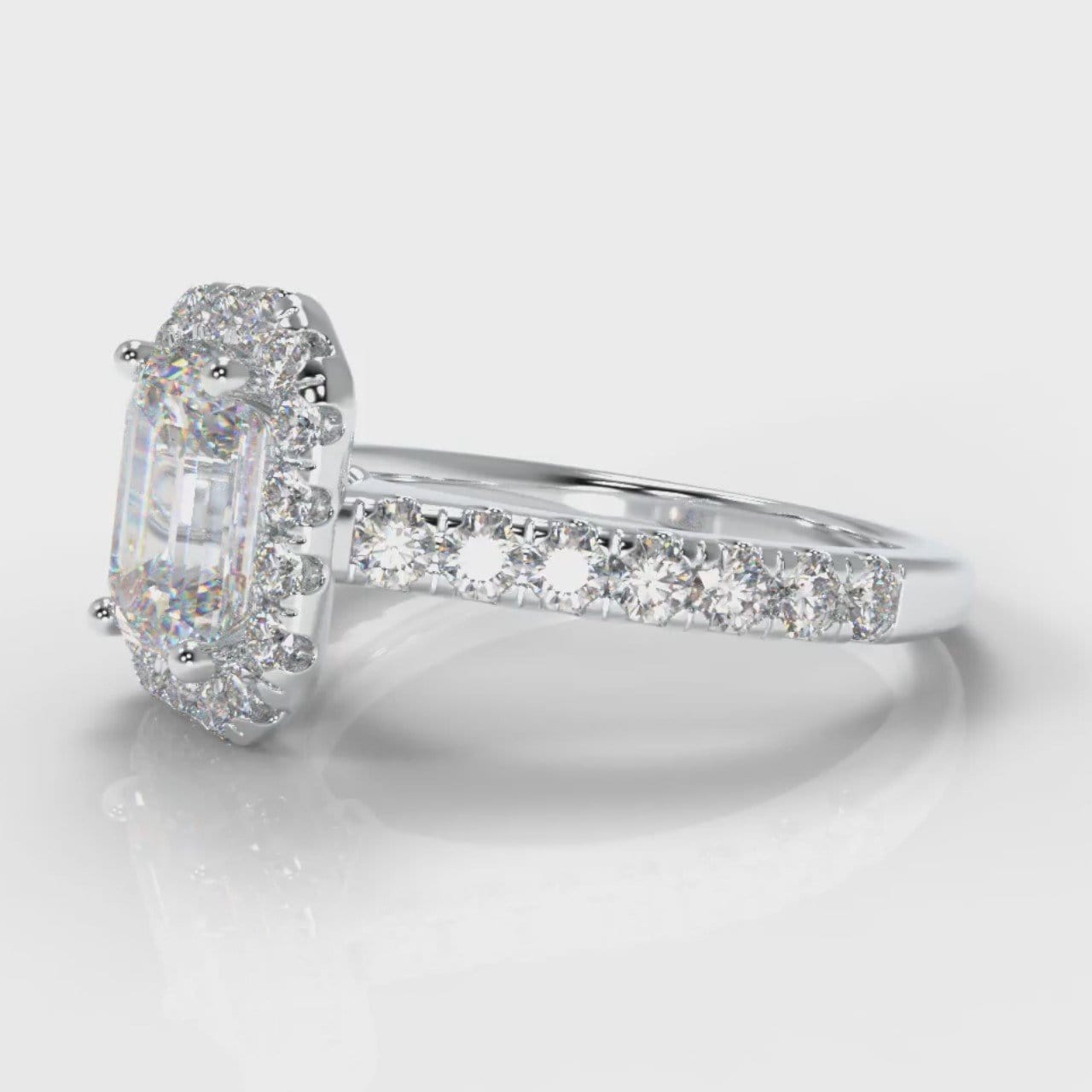 Micropavé Emerald Cut Diamond Halo Engagement Ring
