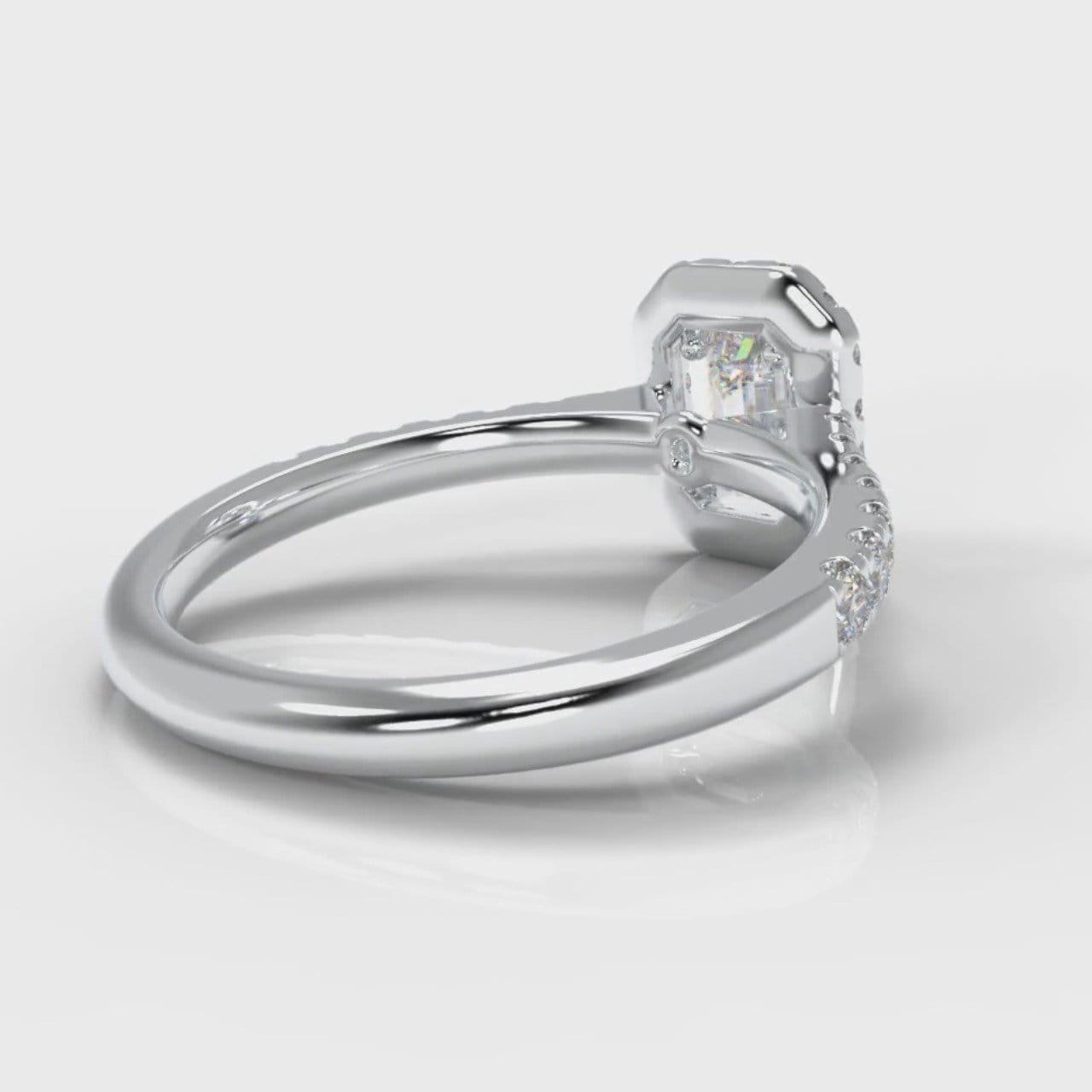 Micropavé Emerald Cut Diamond Halo Engagement Ring