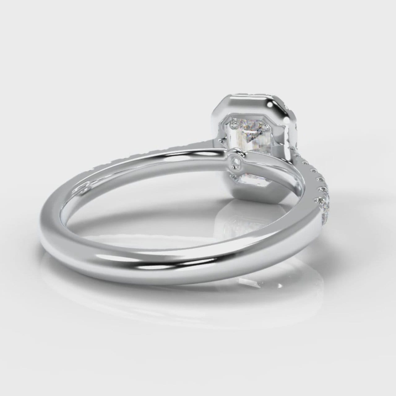 Micropavé Emerald Cut Diamond Halo Engagement Ring