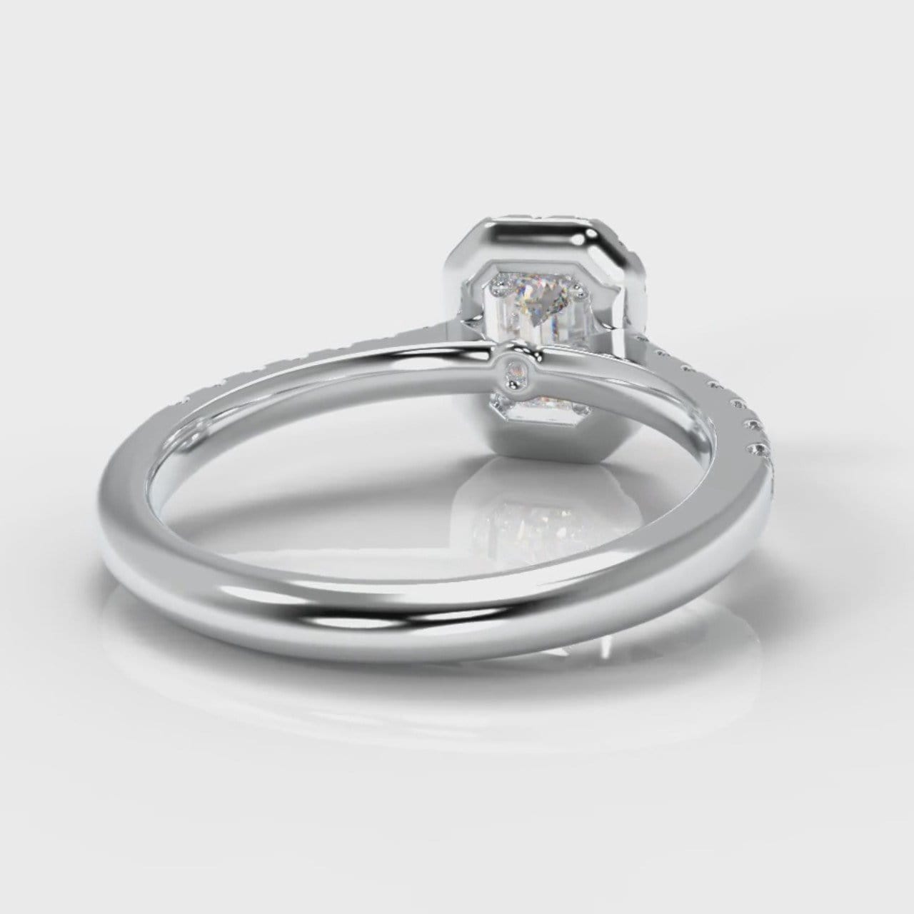 Micropavé Emerald Cut Diamond Halo Engagement Ring