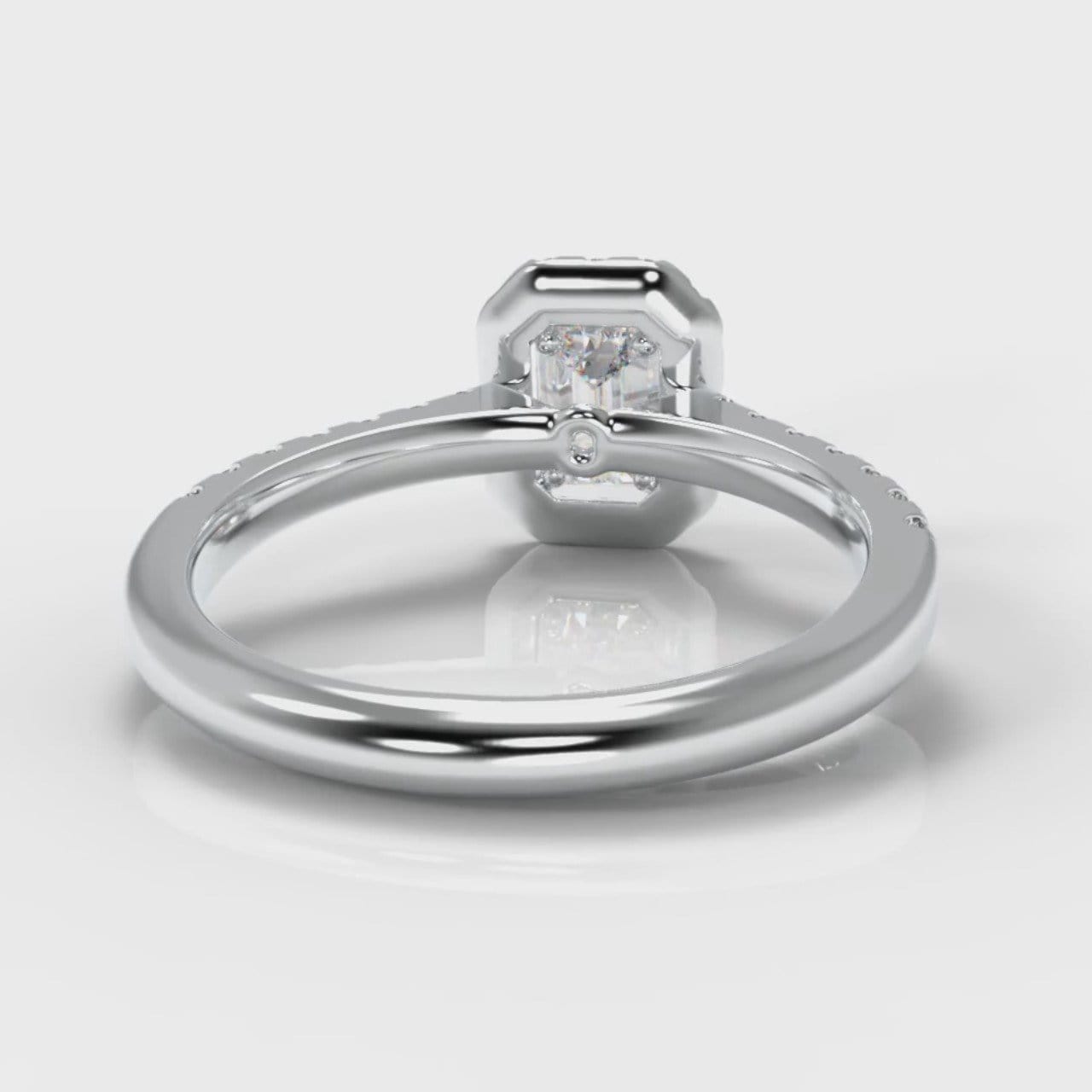 Micropavé Emerald Cut Diamond Halo Engagement Ring