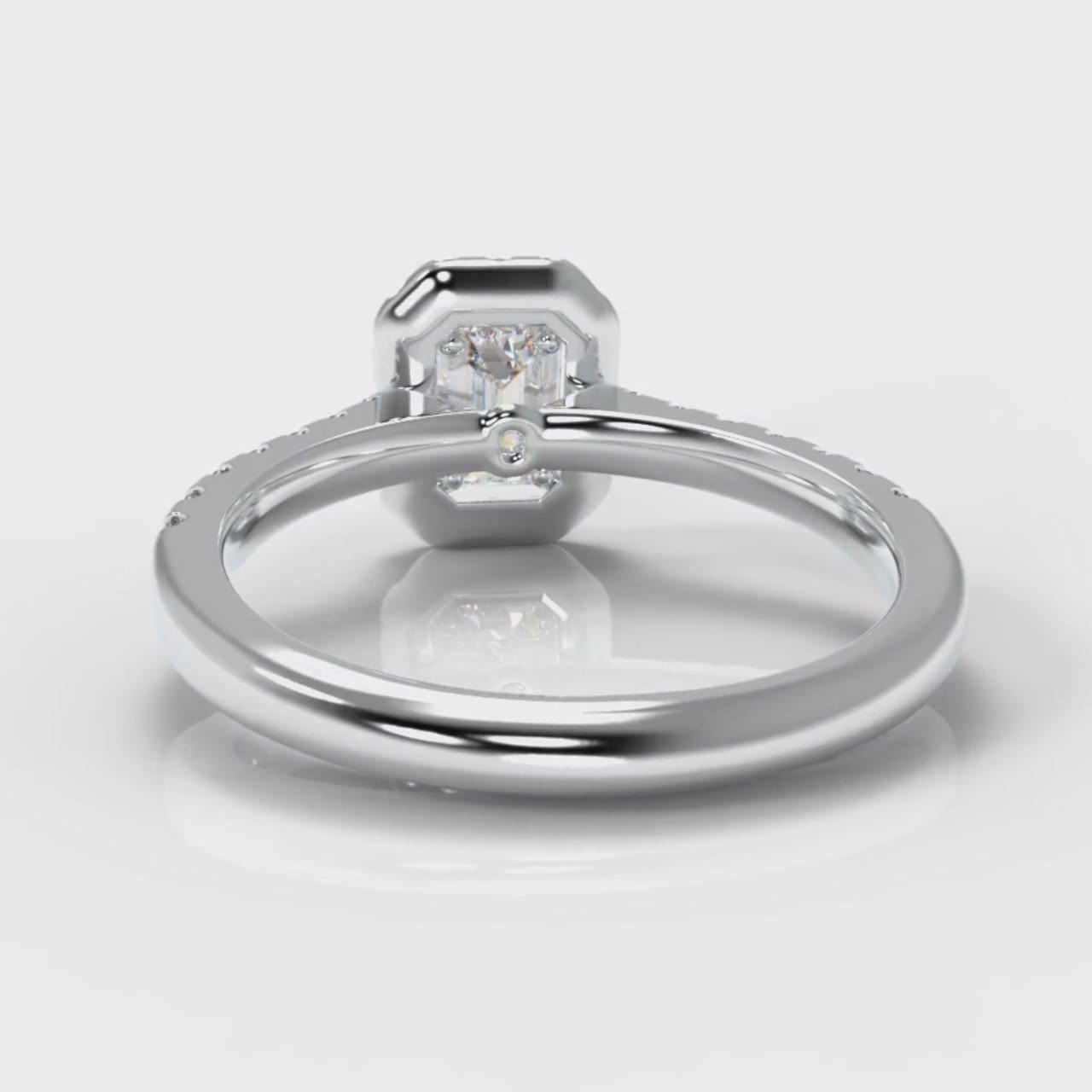Micropavé Emerald Cut Diamond Halo Engagement Ring