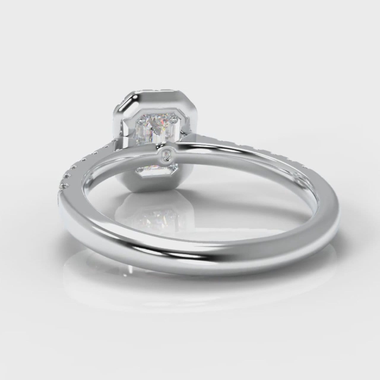 Micropavé Emerald Cut Diamond Halo Engagement Ring