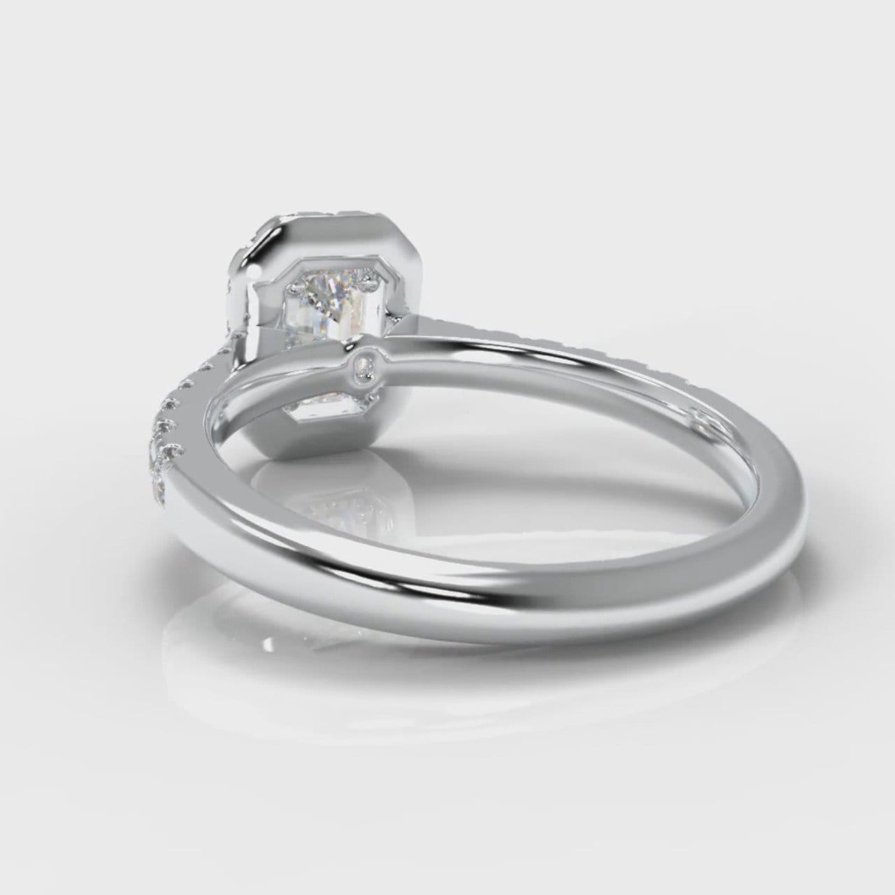 Micropavé Emerald Cut Diamond Halo Engagement Ring
