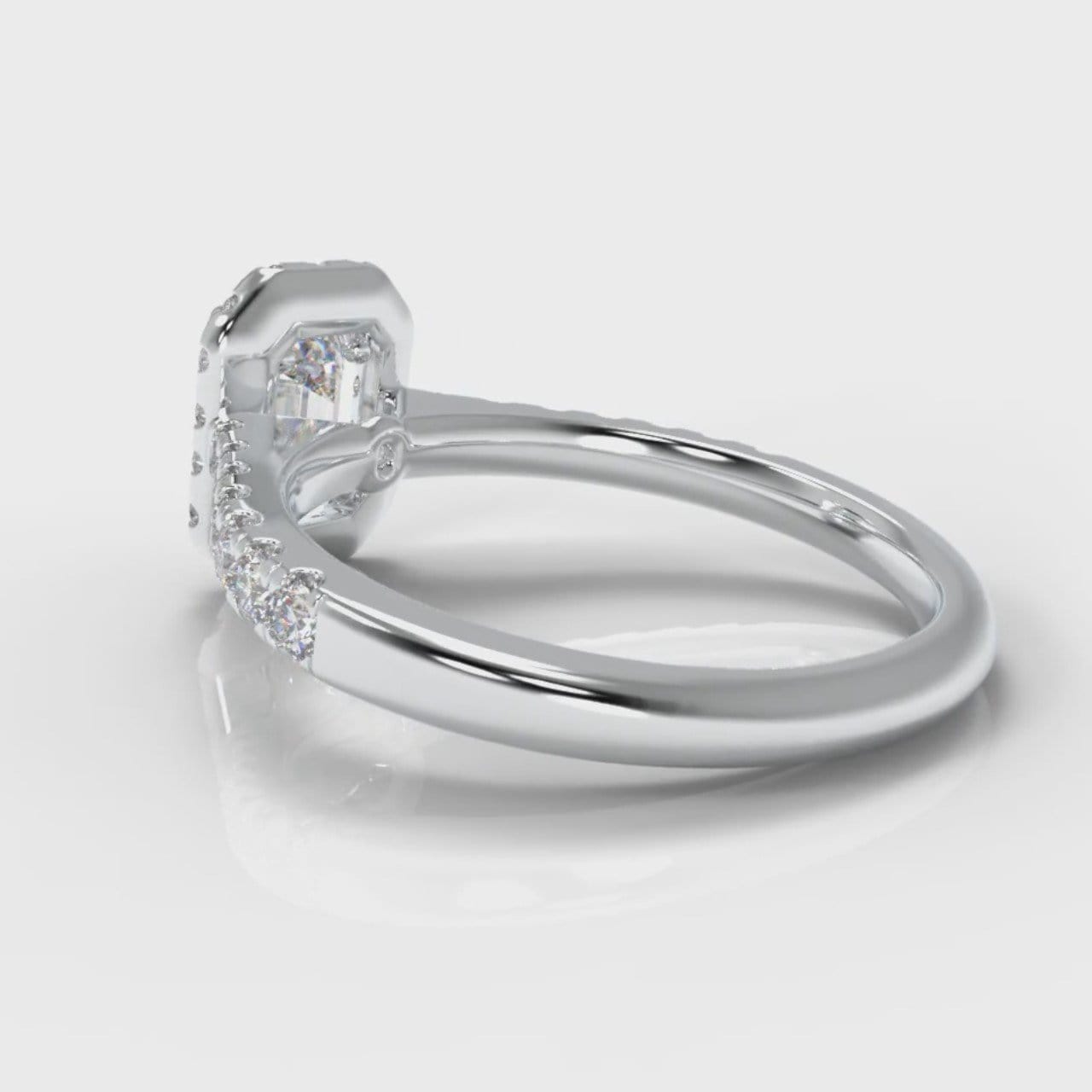 Micropavé Emerald Cut Diamond Halo Engagement Ring