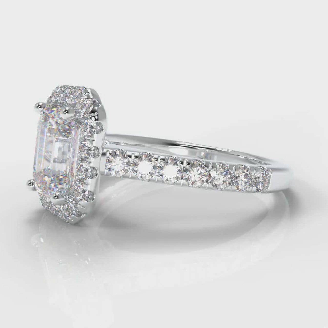 Micropavé Emerald Cut Diamond Halo Engagement Ring