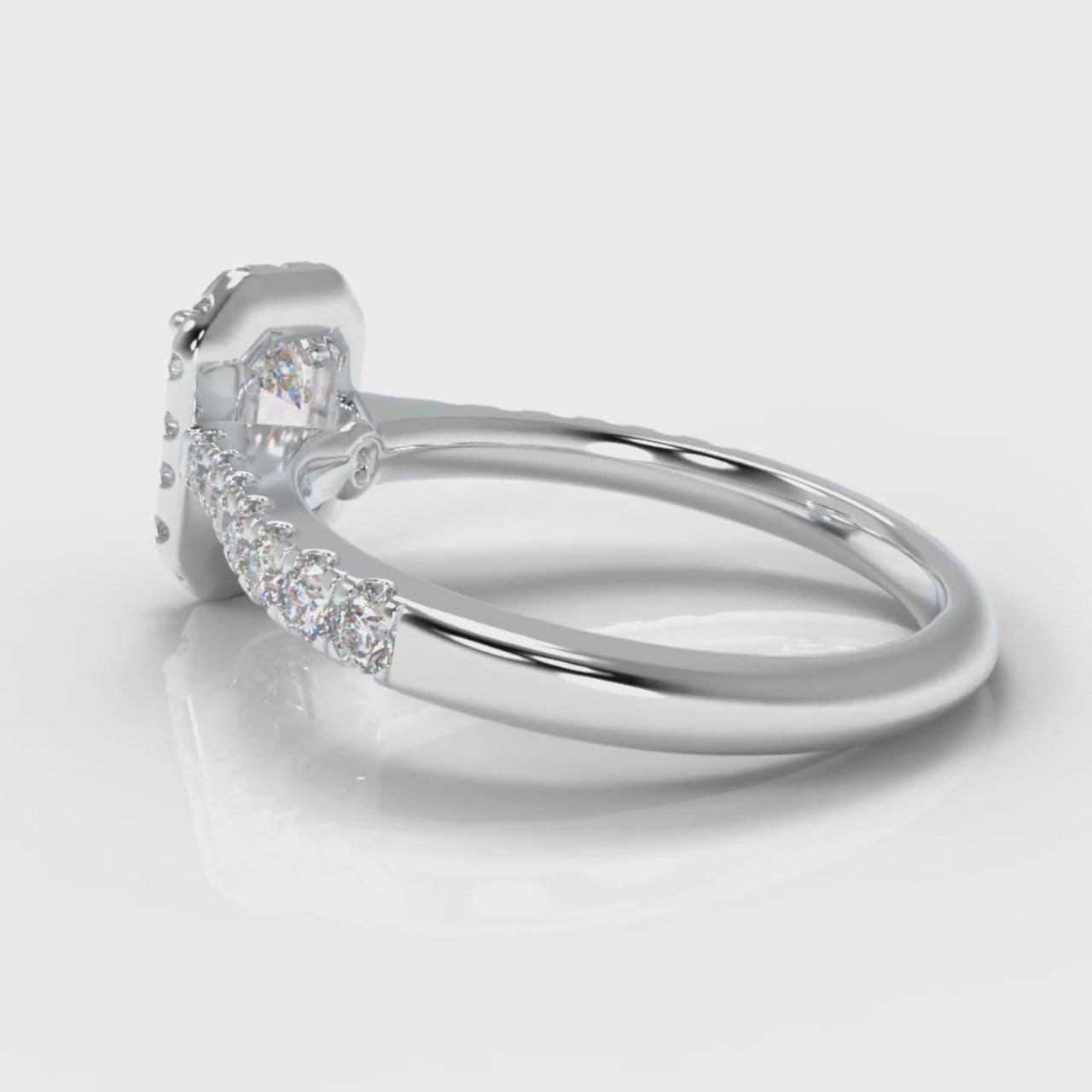 Micropavé Emerald Cut Diamond Halo Engagement Ring