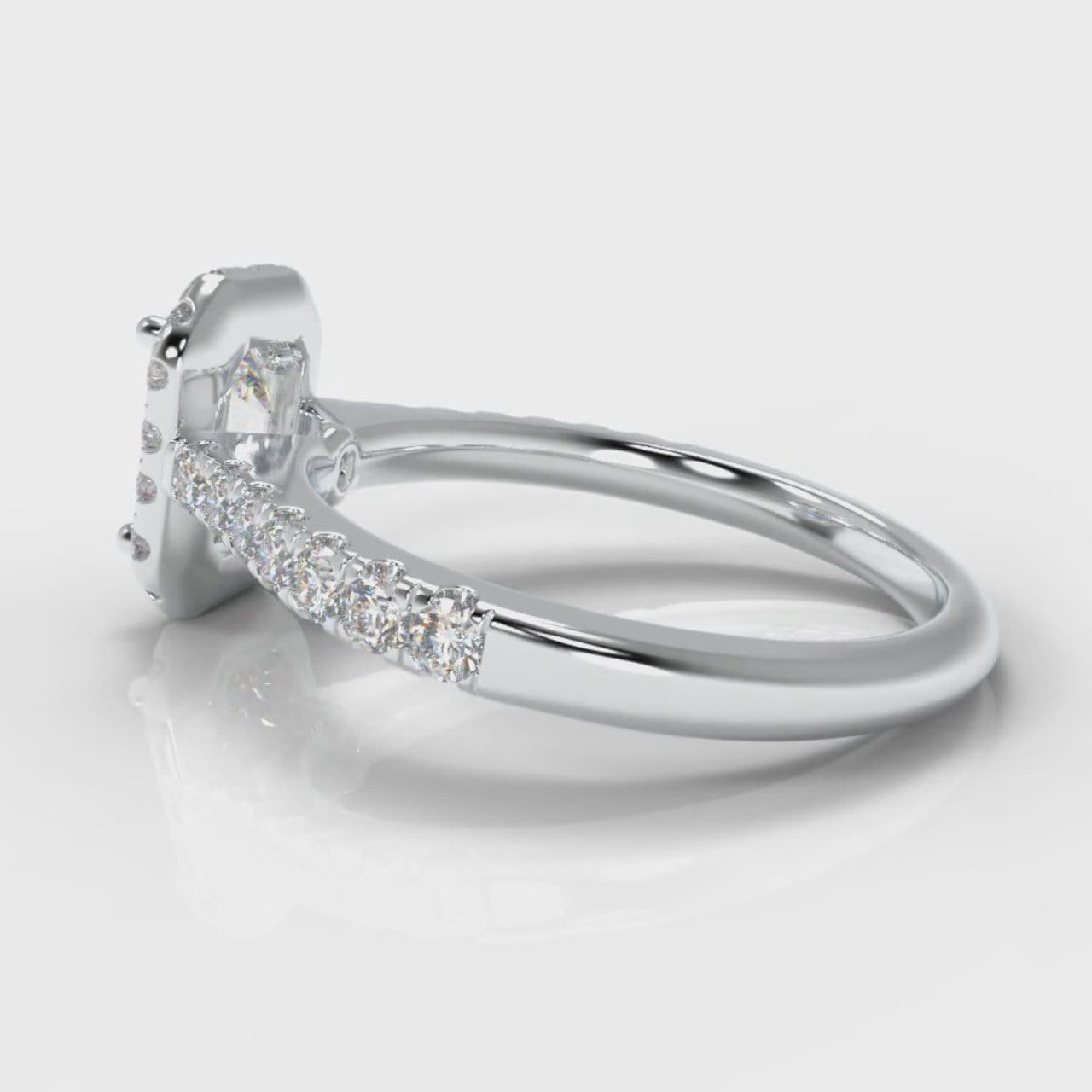 Micropavé Emerald Cut Diamond Halo Engagement Ring