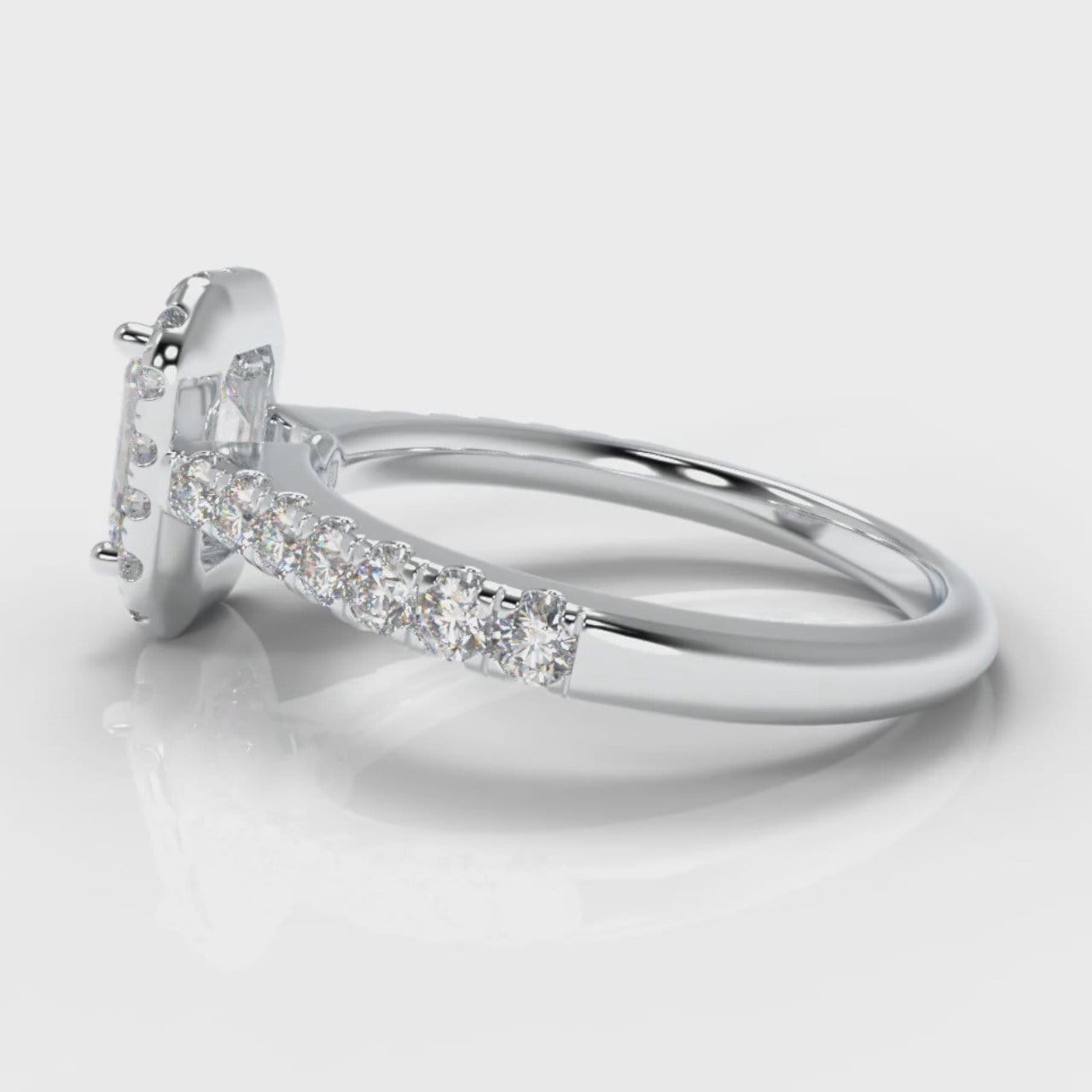 Micropavé Emerald Cut Diamond Halo Engagement Ring