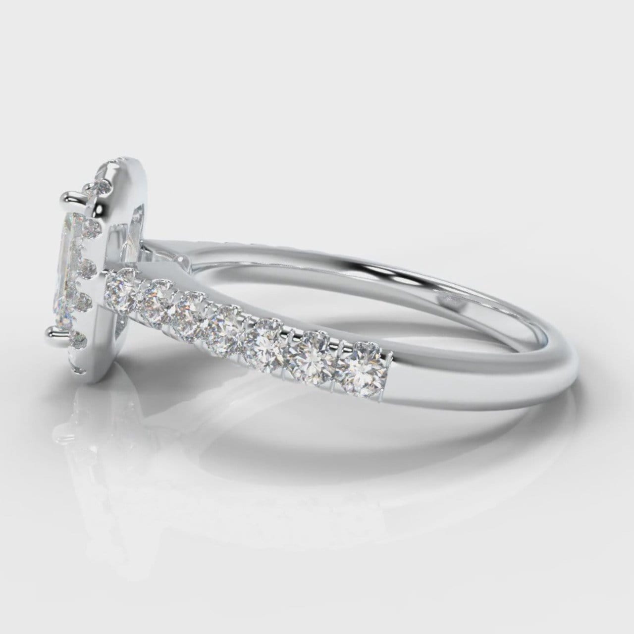 Micropavé Emerald Cut Diamond Halo Engagement Ring