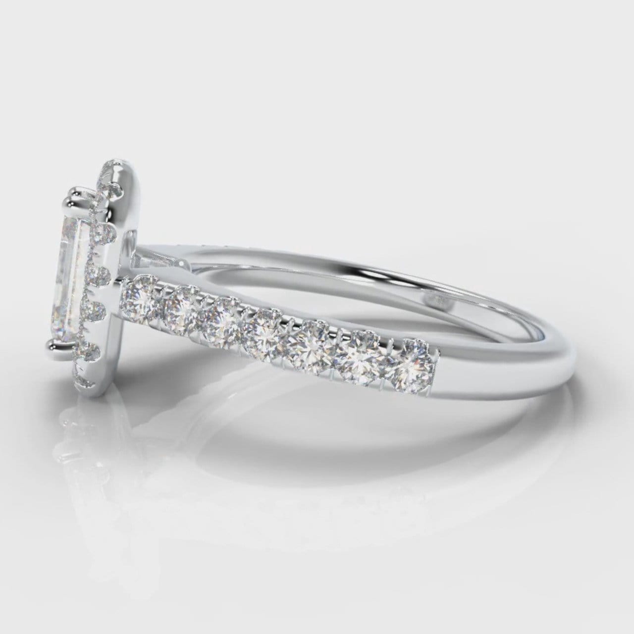 Micropavé Emerald Cut Diamond Halo Engagement Ring