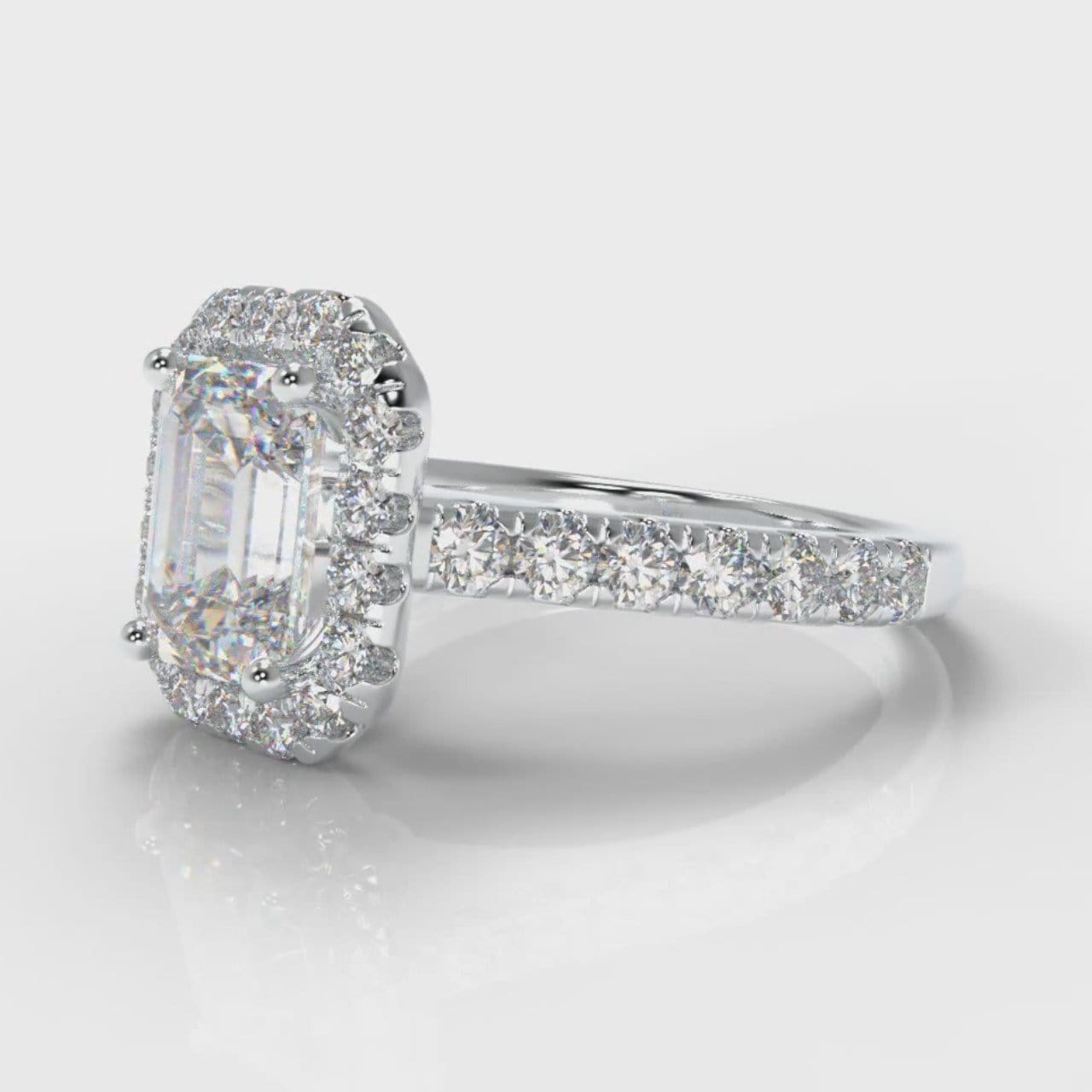 Micropavé Emerald Cut Diamond Halo Engagement Ring
