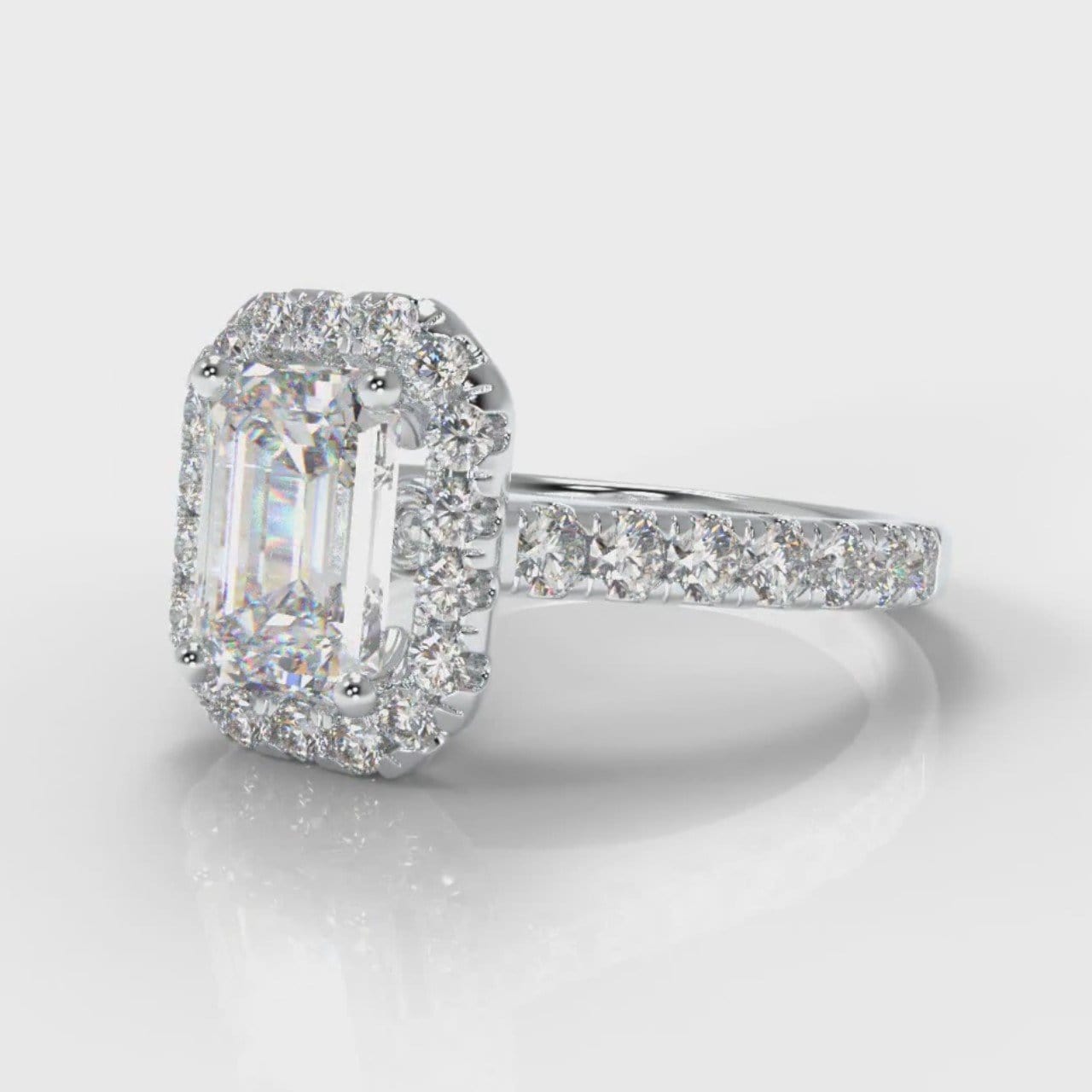 Micropavé Emerald Cut Diamond Halo Engagement Ring