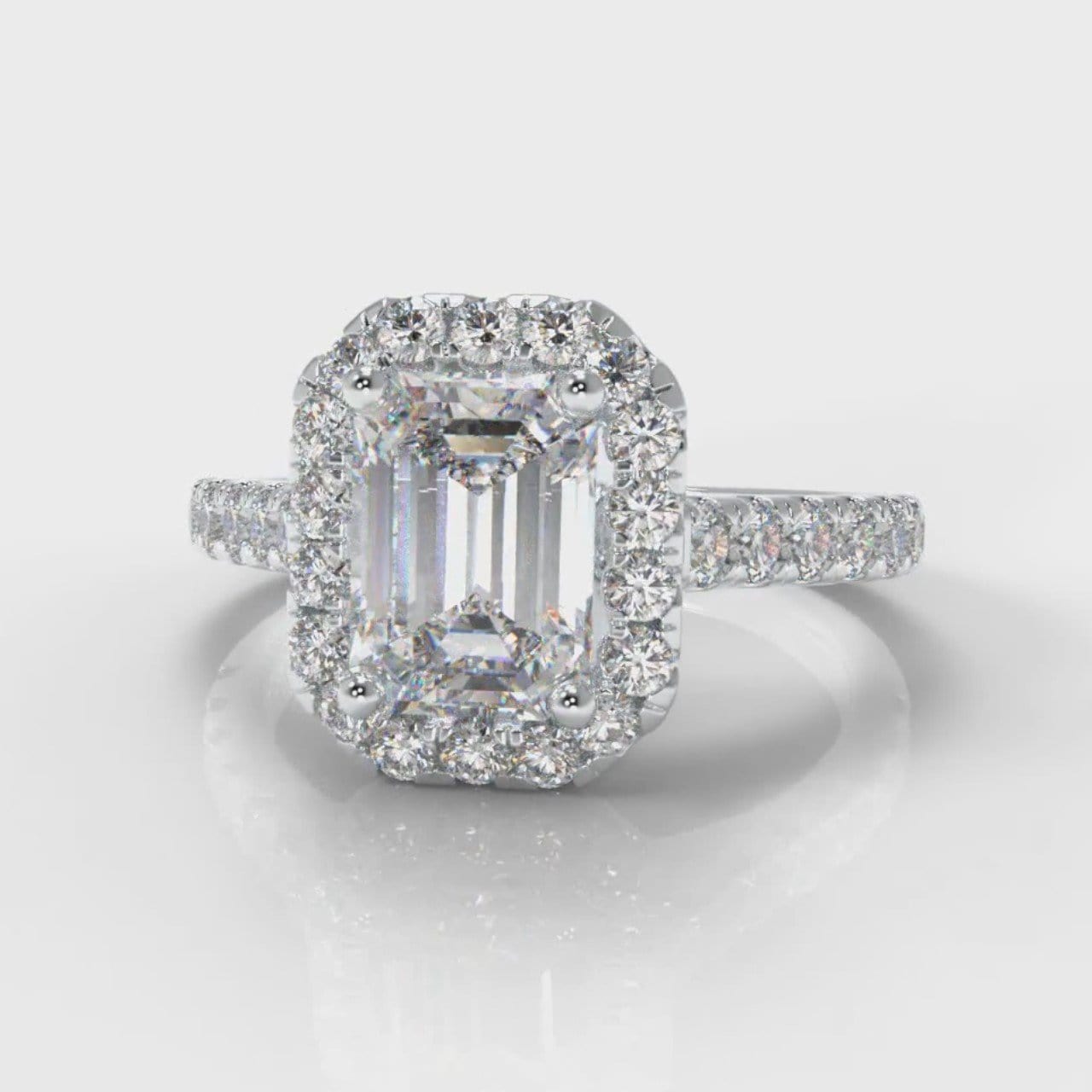 Micropavé Emerald Cut Diamond Halo Engagement Ring