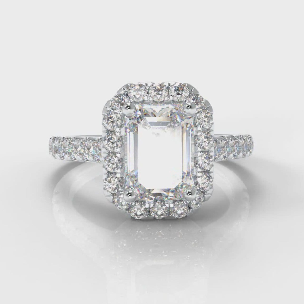 Micropavé Emerald Cut Diamond Halo Engagement Ring
