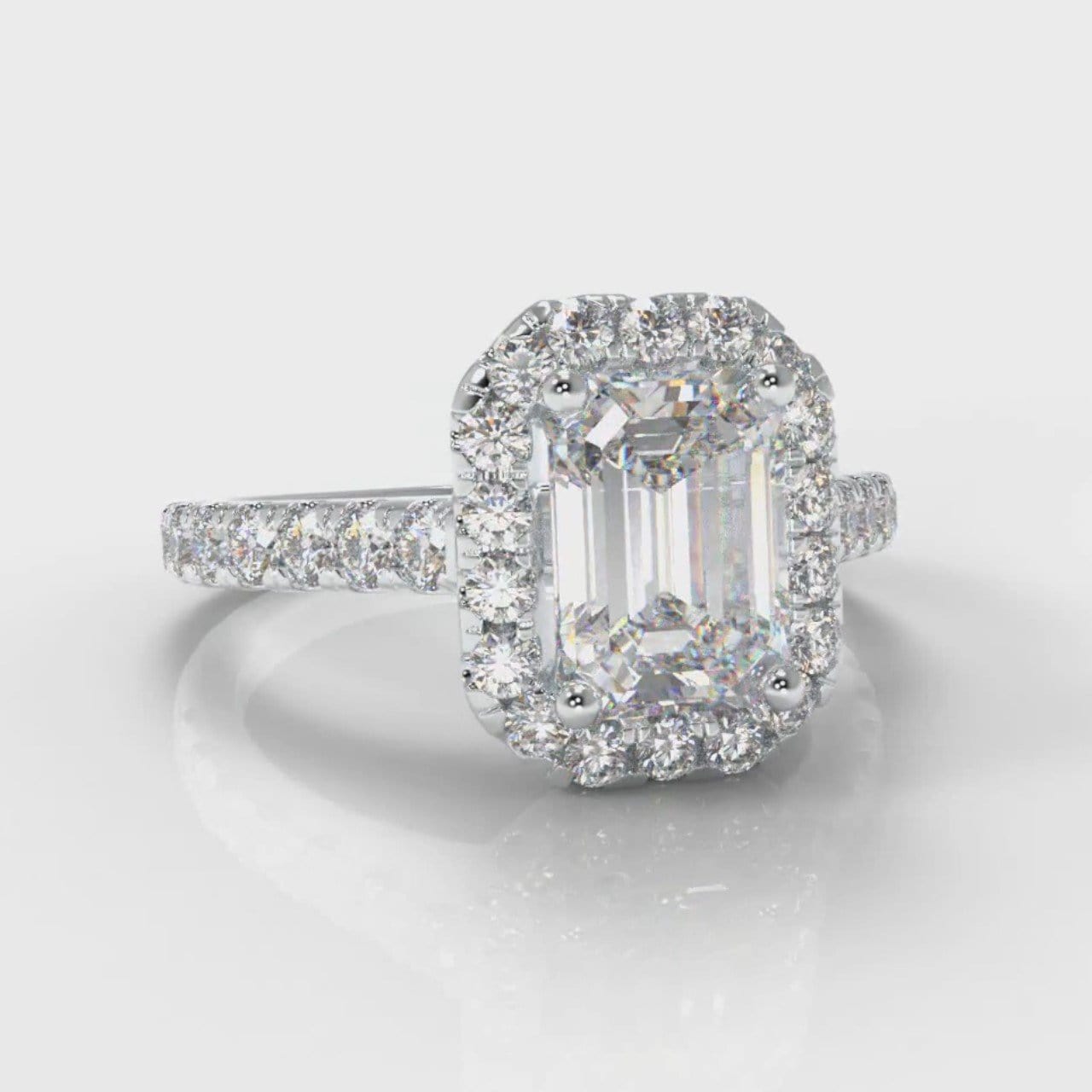 Micropavé Emerald Cut Diamond Halo Engagement Ring