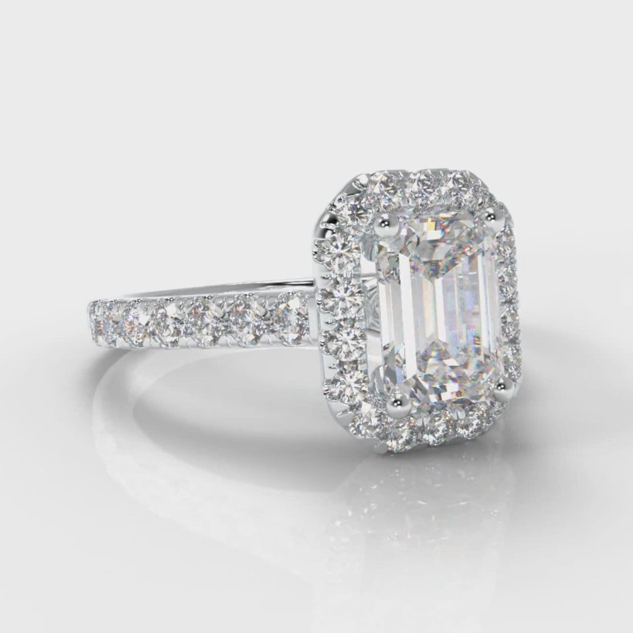 Micropavé Emerald Cut Diamond Halo Engagement Ring