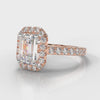 Micropavé Emerald Cut Diamond Halo Engagement Ring - Rose Gold
