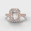 Micropavé Emerald Cut Diamond Halo Engagement Ring - Rose Gold