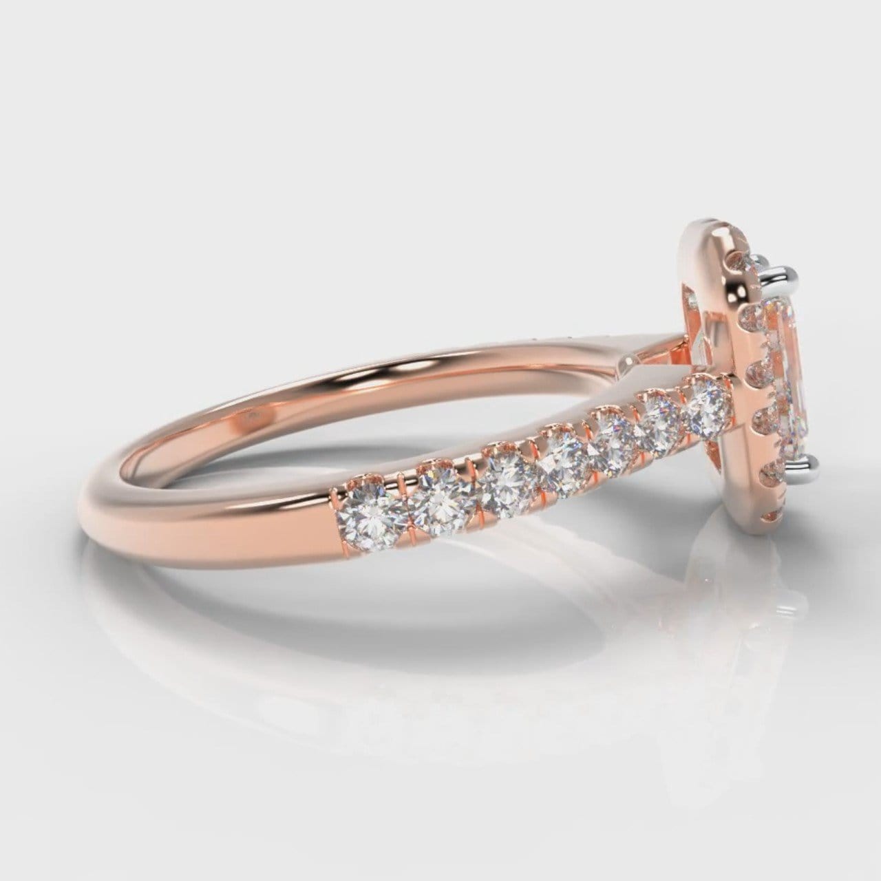 Micropavé Emerald Cut Diamond Halo Engagement Ring - Rose Gold