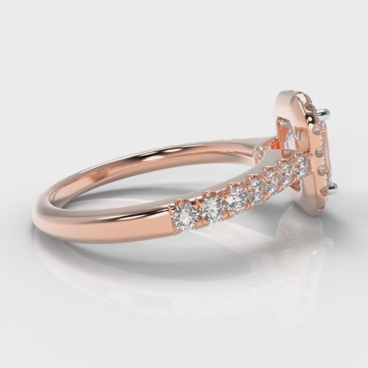 Micropavé Emerald Cut Diamond Halo Engagement Ring - Rose Gold