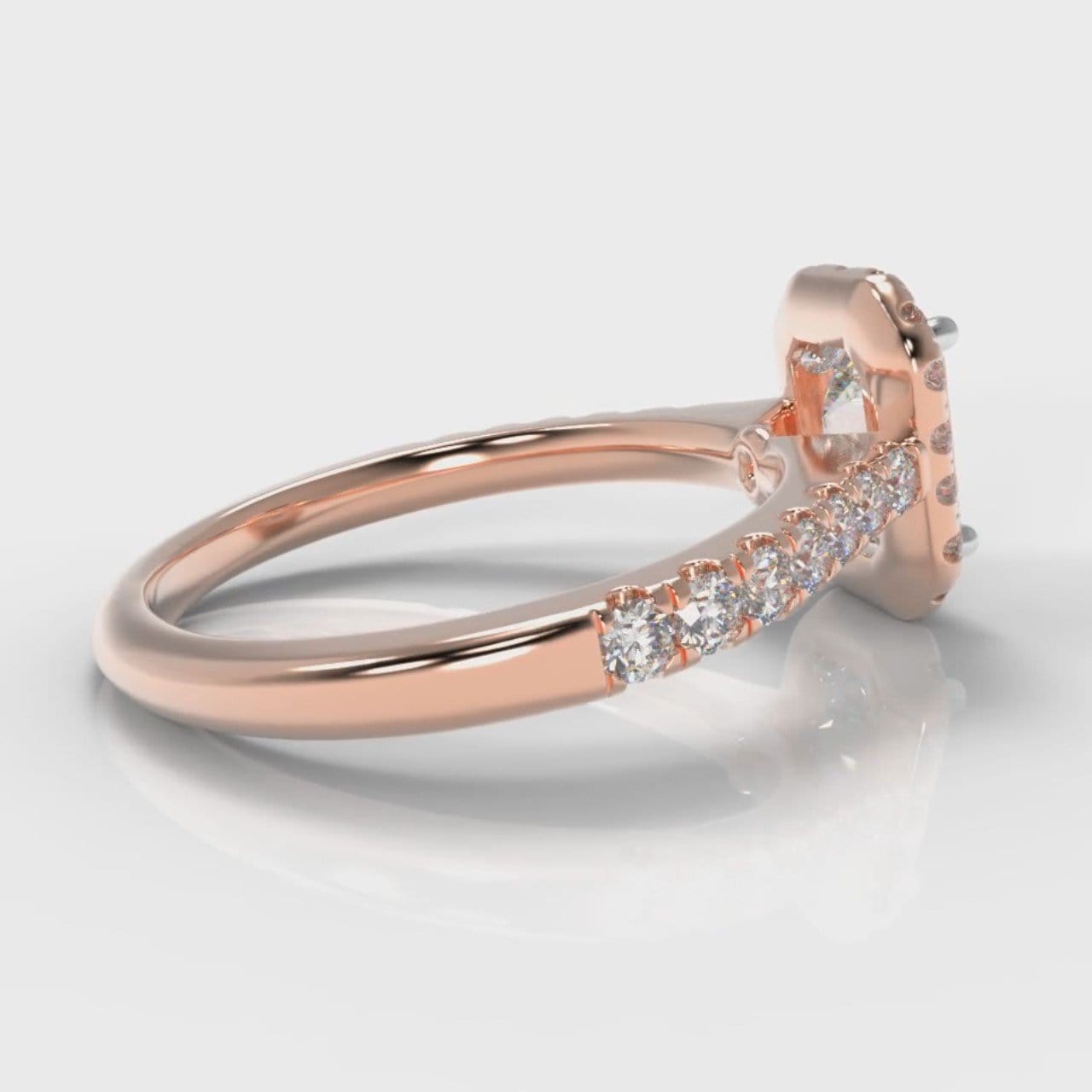 Micropavé Emerald Cut Diamond Halo Engagement Ring - Rose Gold