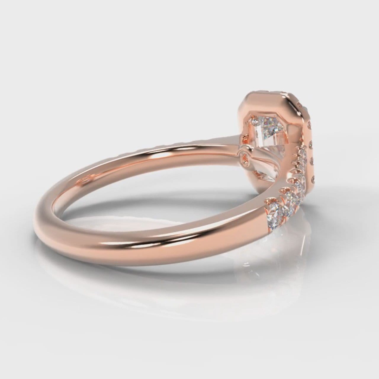 Micropavé Emerald Cut Diamond Halo Engagement Ring - Rose Gold