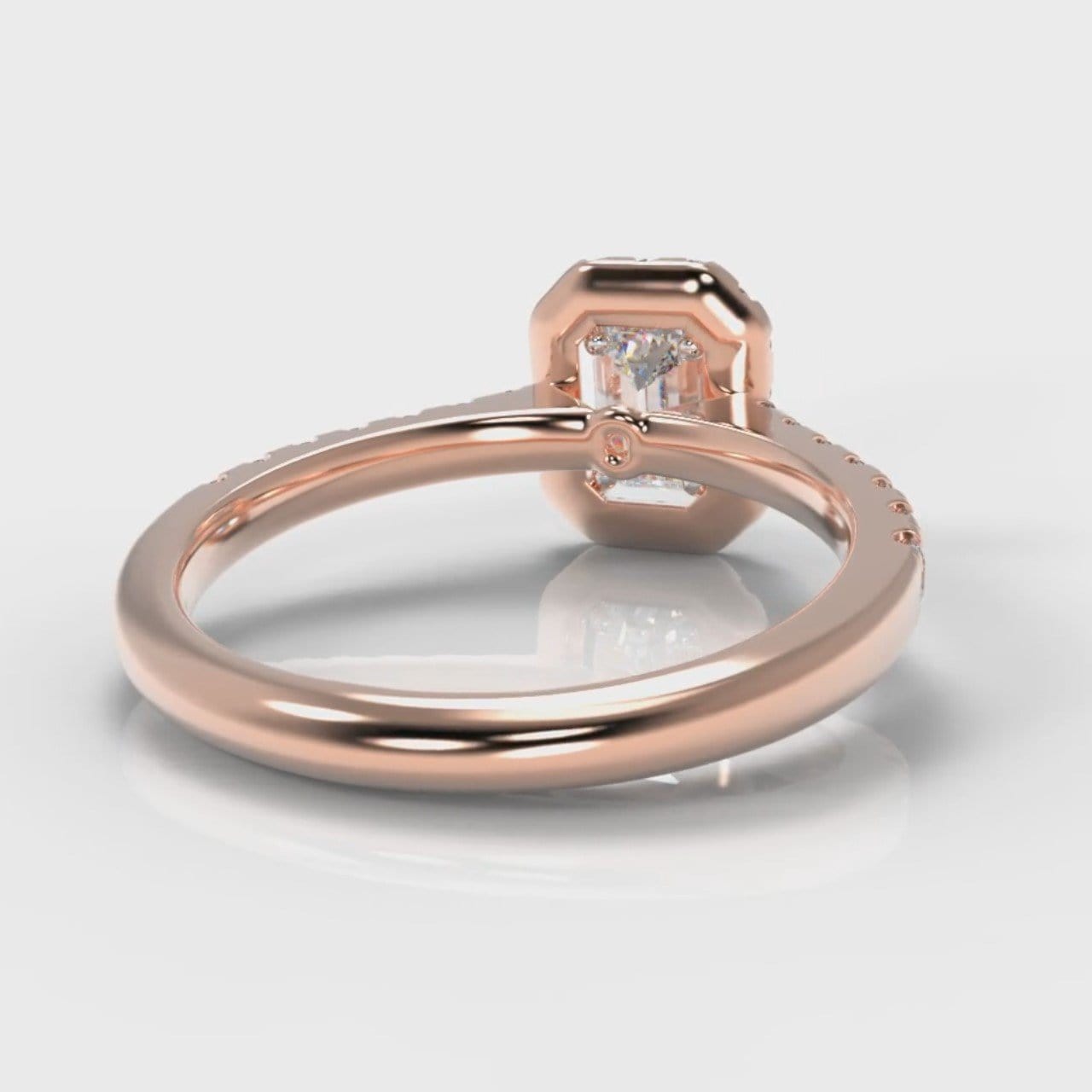 Micropavé Emerald Cut Diamond Halo Engagement Ring - Rose Gold