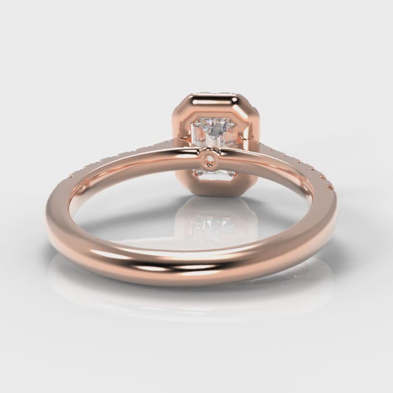 Micropavé Emerald Cut Diamond Halo Engagement Ring - Rose Gold