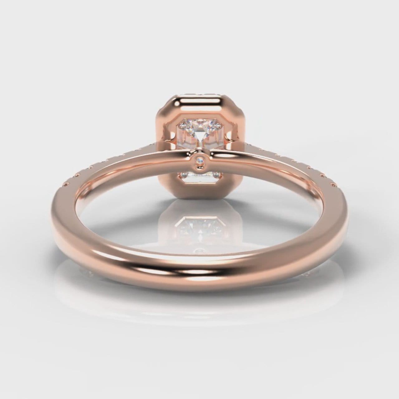 Micropavé Emerald Cut Diamond Halo Engagement Ring - Rose Gold