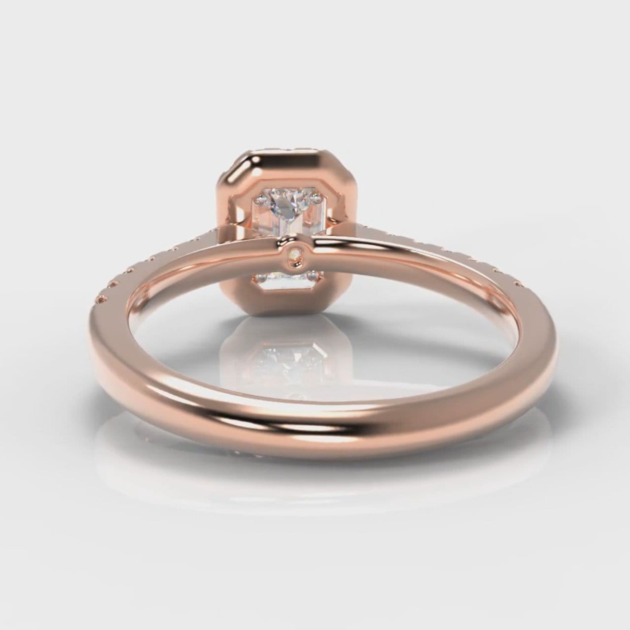 Micropavé Emerald Cut Diamond Halo Engagement Ring - Rose Gold