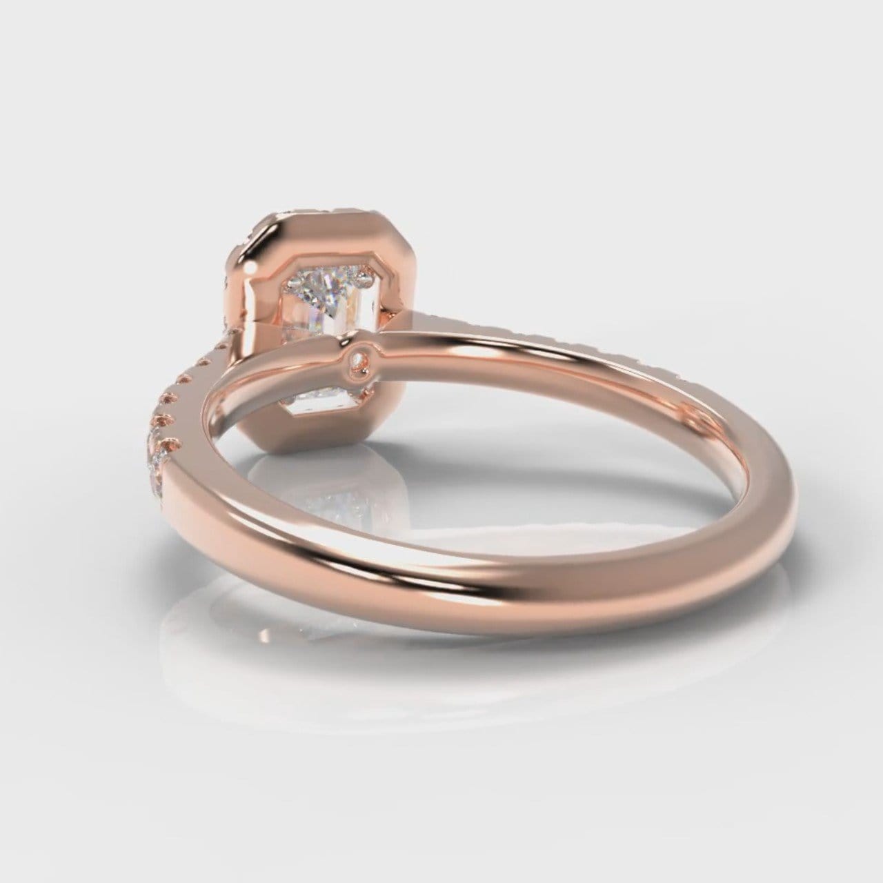 Micropavé Emerald Cut Diamond Halo Engagement Ring - Rose Gold