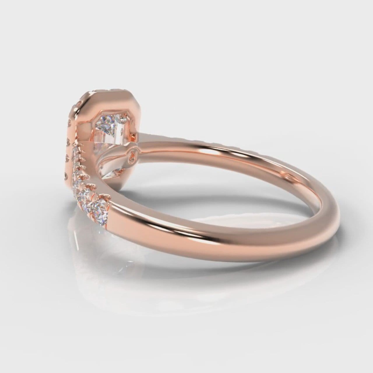 Micropavé Emerald Cut Diamond Halo Engagement Ring - Rose Gold