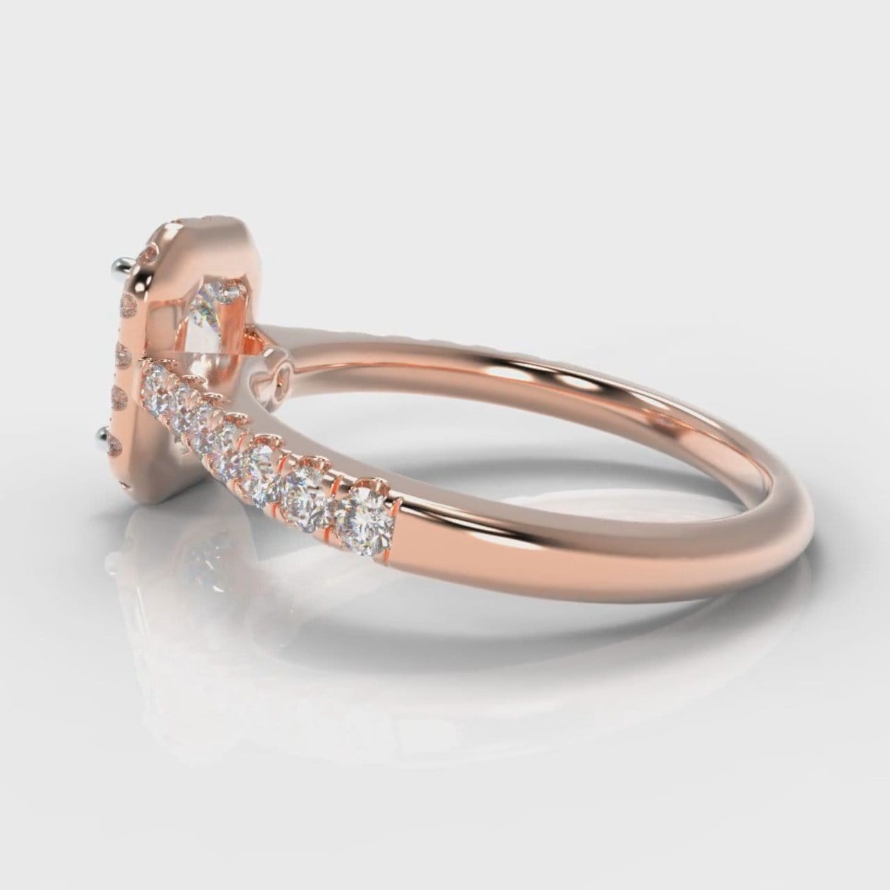 Micropavé Emerald Cut Diamond Halo Engagement Ring - Rose Gold