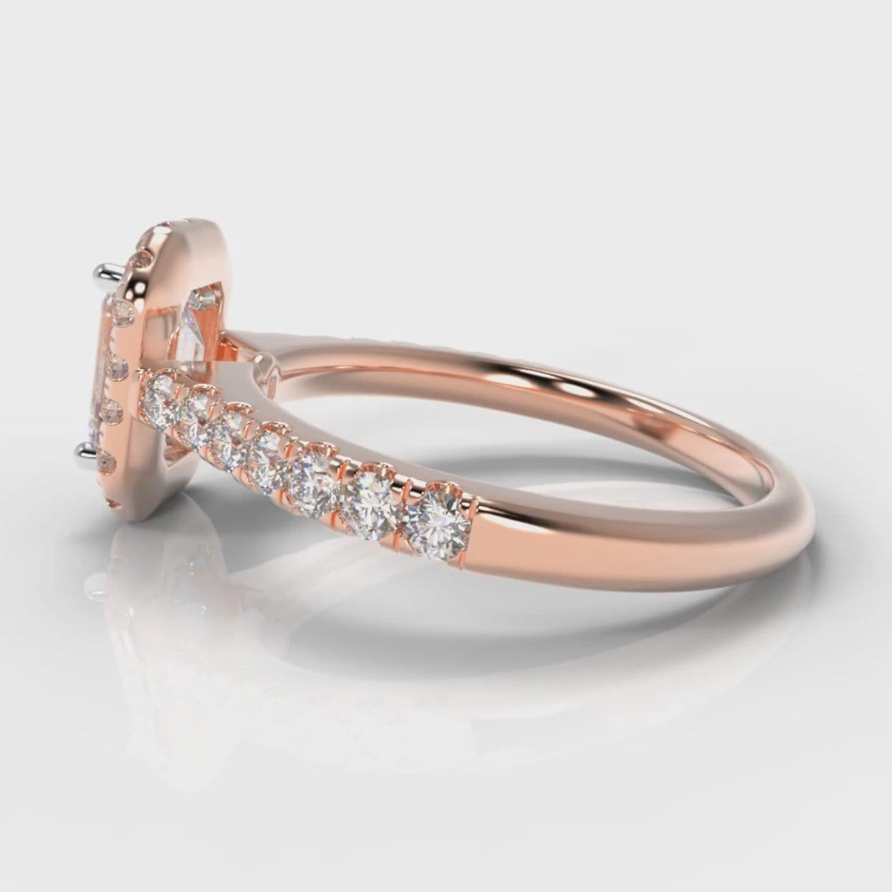 Micropavé Emerald Cut Diamond Halo Engagement Ring - Rose Gold