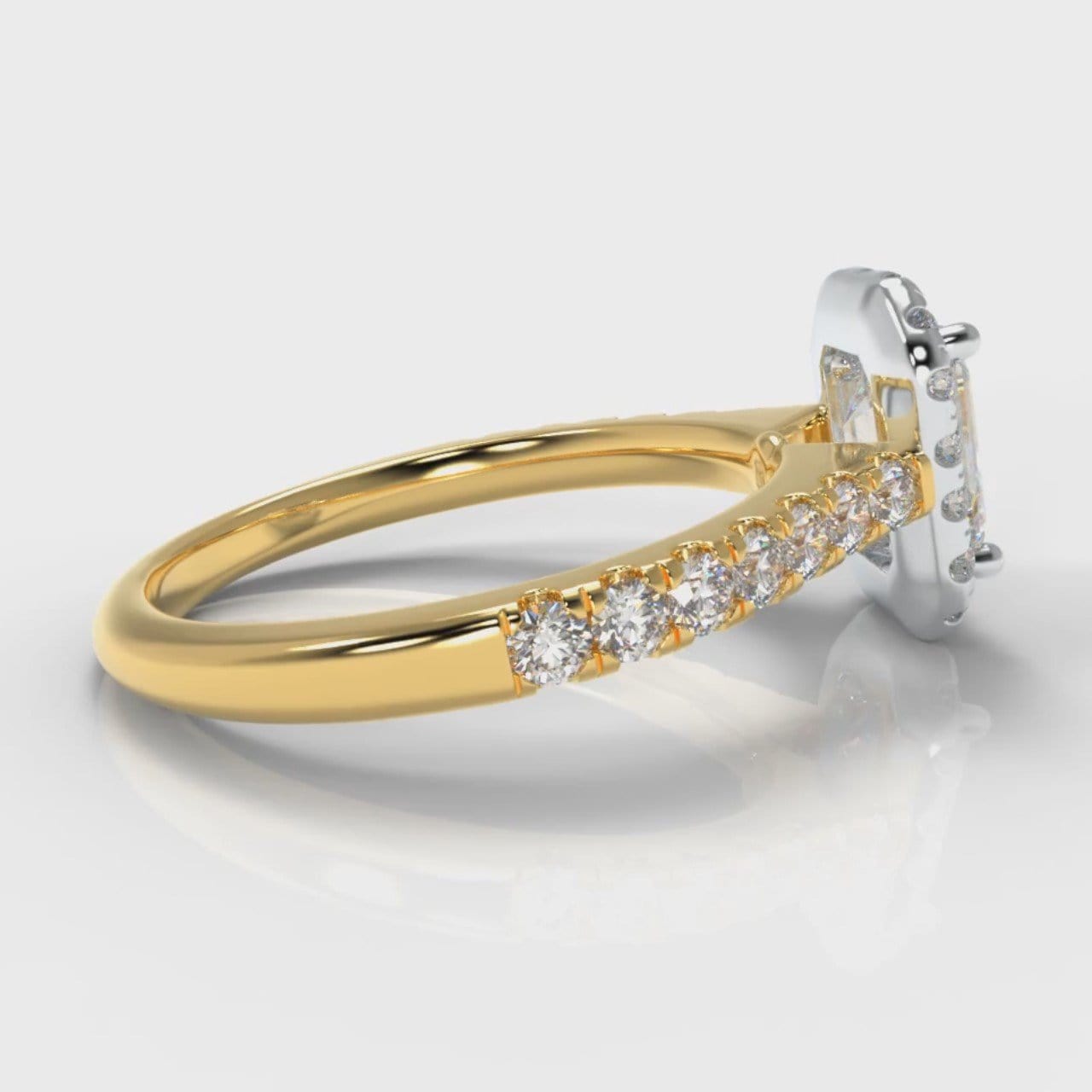Micropavé Emerald Cut Diamond Halo Engagement Ring - Two Tone Yellow Gold