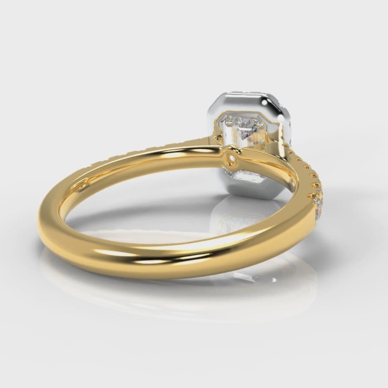 Micropavé Emerald Cut Diamond Halo Engagement Ring - Two Tone Yellow Gold