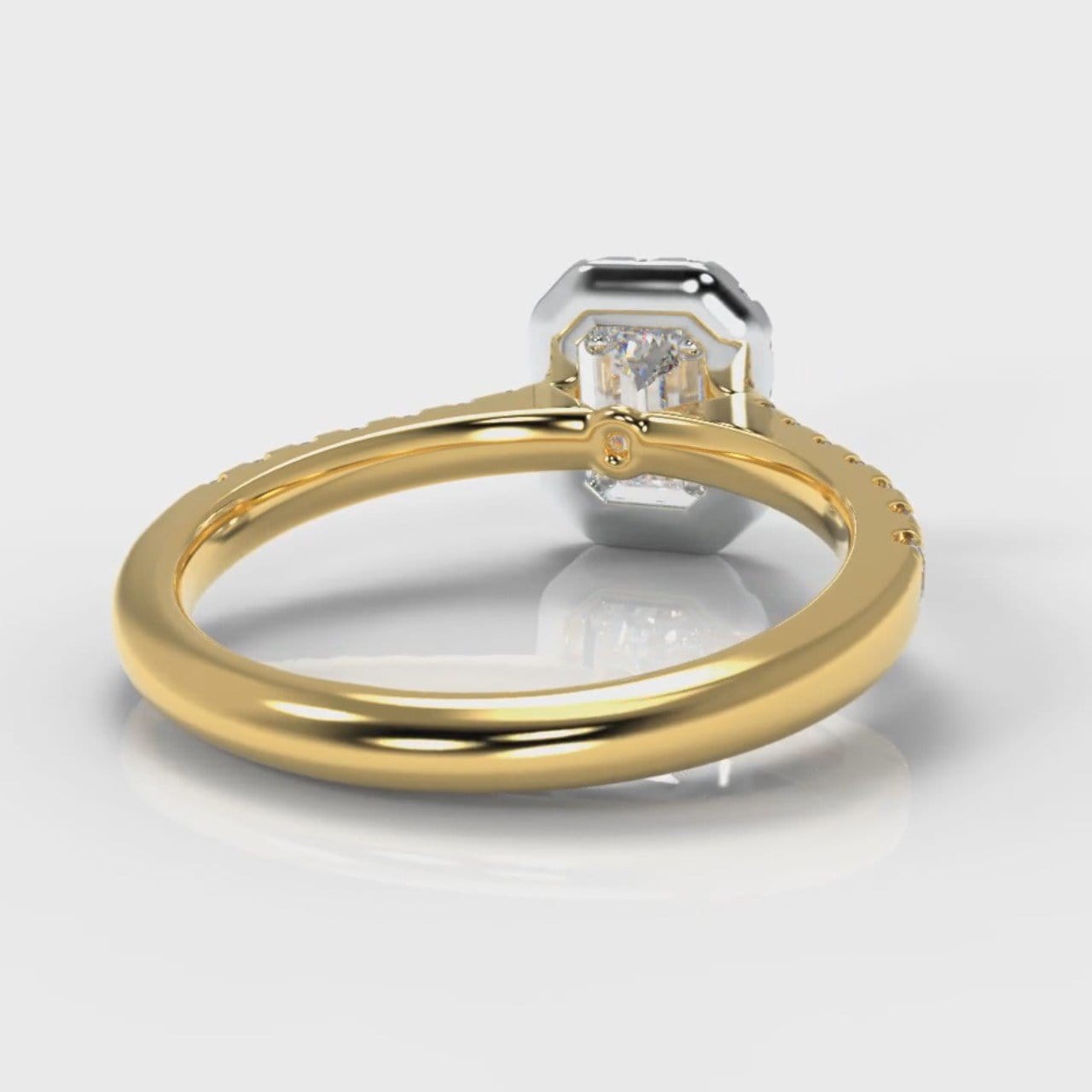 Micropavé Emerald Cut Diamond Halo Engagement Ring - Two Tone Yellow Gold