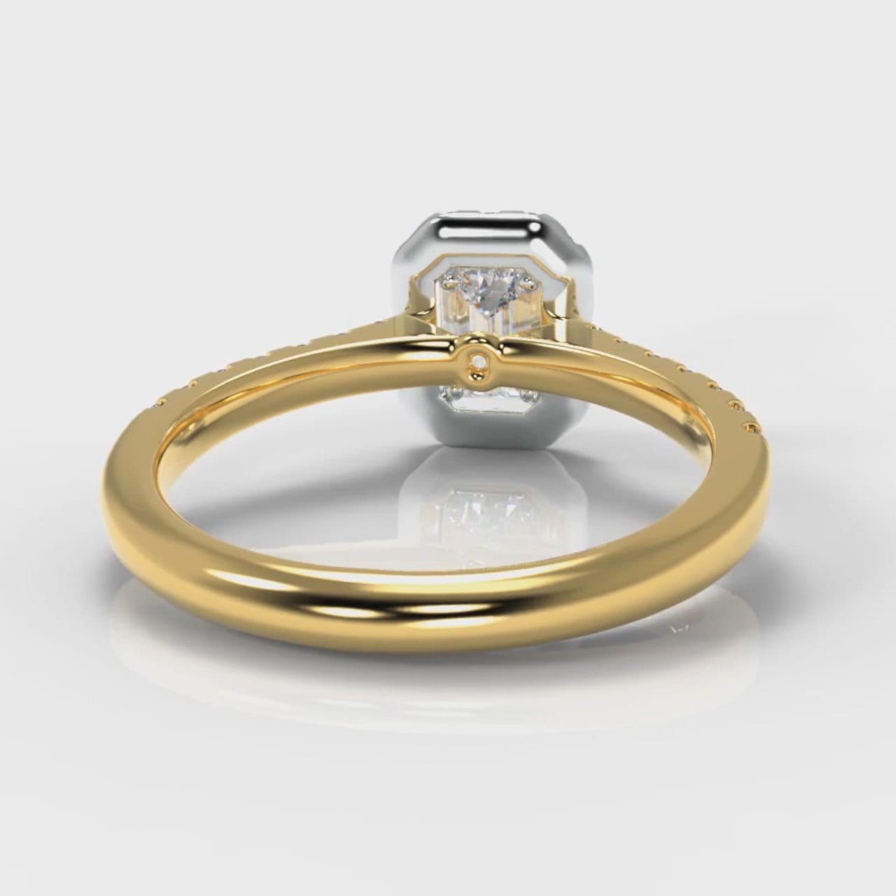 Micropavé Emerald Cut Diamond Halo Engagement Ring - Two Tone Yellow Gold